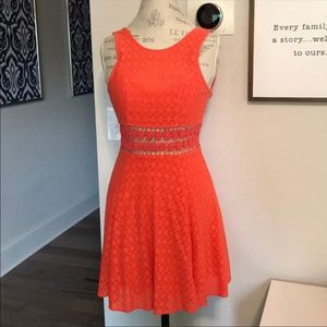 Free people fitted w daises dress in orange